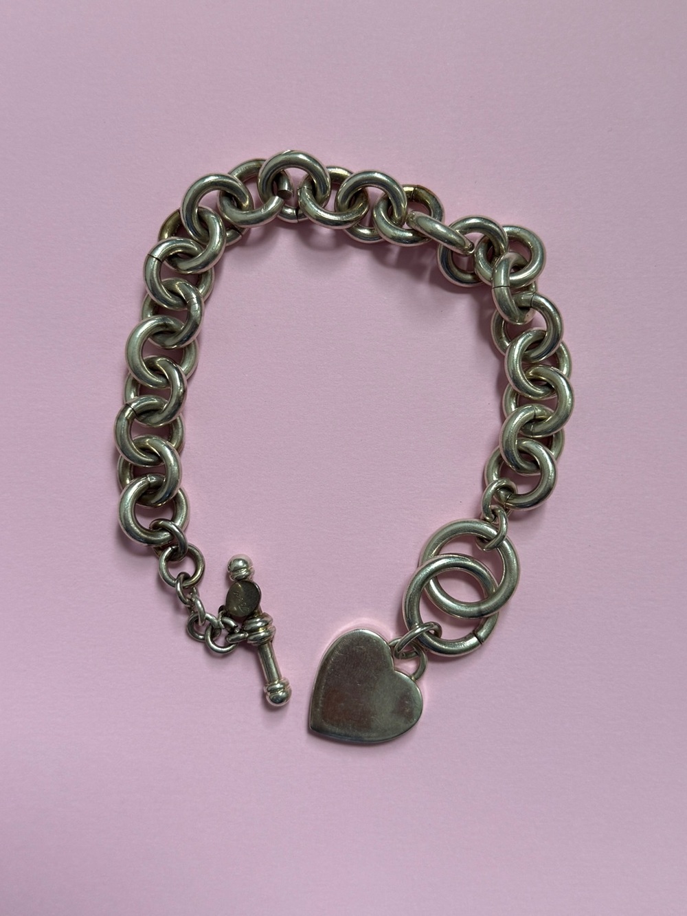 Vintage Silver Tone Charm Bracelet- Heart Charm
